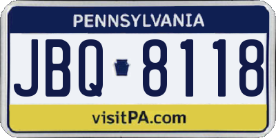 PA license plate JBQ8118