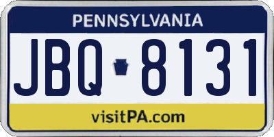 PA license plate JBQ8131