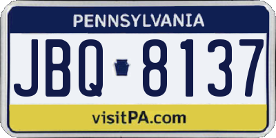 PA license plate JBQ8137