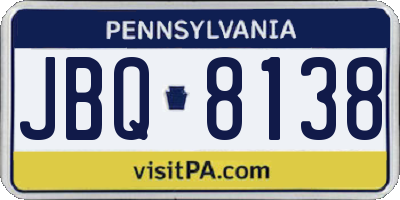 PA license plate JBQ8138