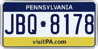 PA license plate JBQ8178