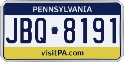PA license plate JBQ8191