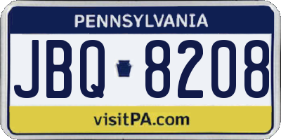 PA license plate JBQ8208