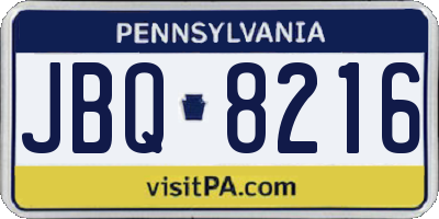 PA license plate JBQ8216