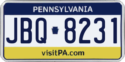 PA license plate JBQ8231