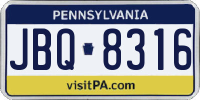 PA license plate JBQ8316