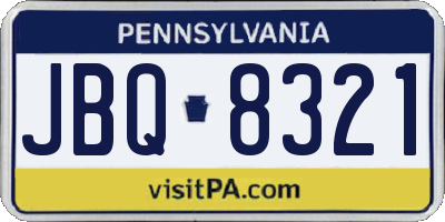 PA license plate JBQ8321