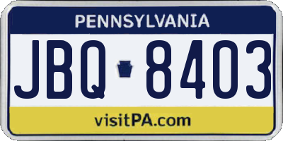 PA license plate JBQ8403