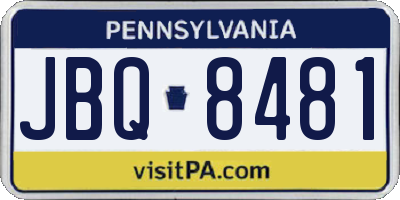 PA license plate JBQ8481