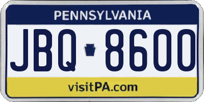 PA license plate JBQ8600