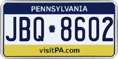 PA license plate JBQ8602