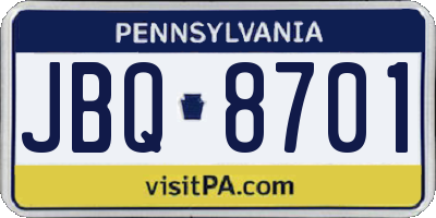 PA license plate JBQ8701