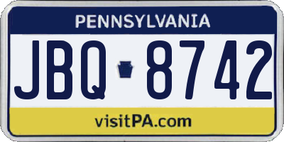 PA license plate JBQ8742