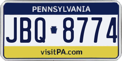 PA license plate JBQ8774
