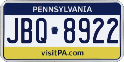 PA license plate JBQ8922