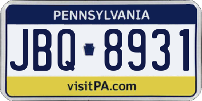 PA license plate JBQ8931