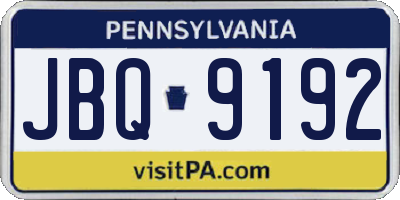 PA license plate JBQ9192