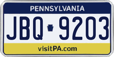 PA license plate JBQ9203
