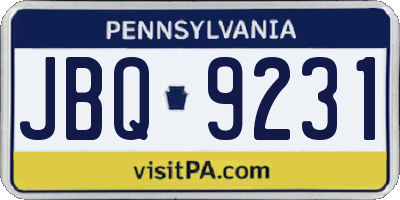 PA license plate JBQ9231