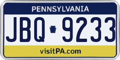 PA license plate JBQ9233