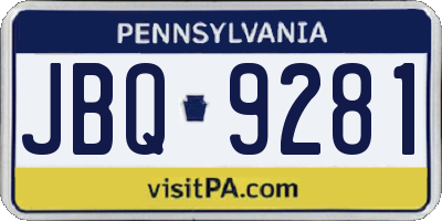 PA license plate JBQ9281
