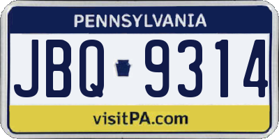 PA license plate JBQ9314