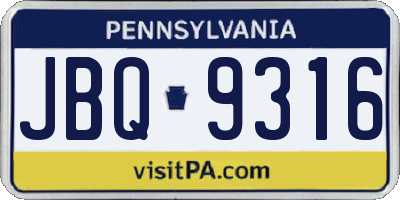 PA license plate JBQ9316