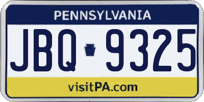 PA license plate JBQ9325
