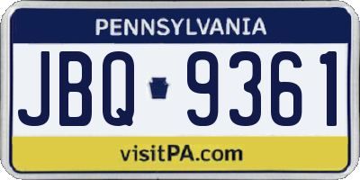 PA license plate JBQ9361