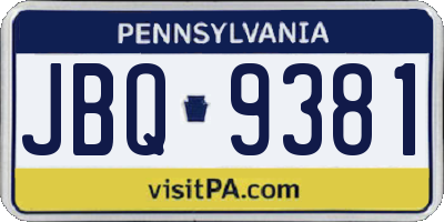 PA license plate JBQ9381