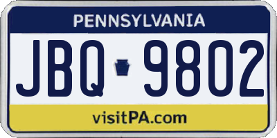 PA license plate JBQ9802