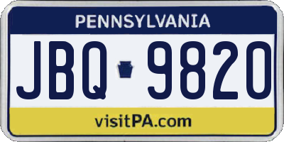 PA license plate JBQ9820
