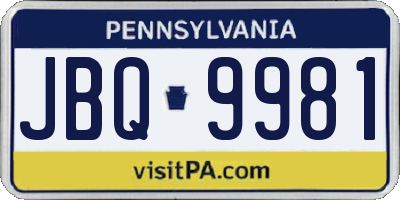 PA license plate JBQ9981