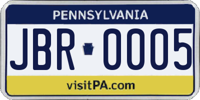 PA license plate JBR0005