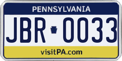 PA license plate JBR0033