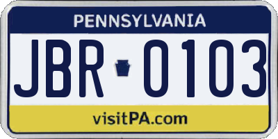 PA license plate JBR0103