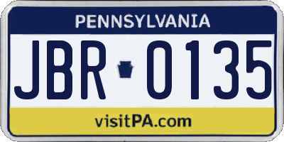 PA license plate JBR0135