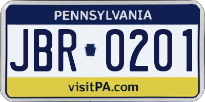 PA license plate JBR0201