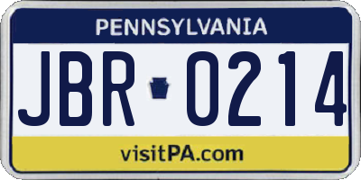 PA license plate JBR0214