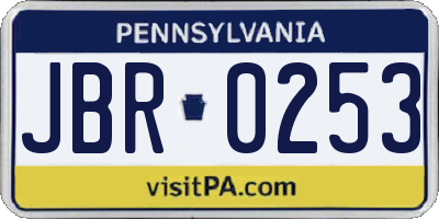 PA license plate JBR0253