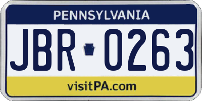PA license plate JBR0263