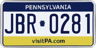 PA license plate JBR0281