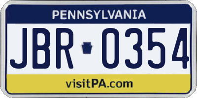 PA license plate JBR0354