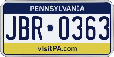PA license plate JBR0363