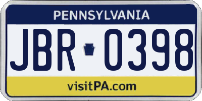 PA license plate JBR0398