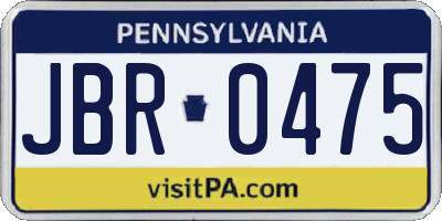 PA license plate JBR0475