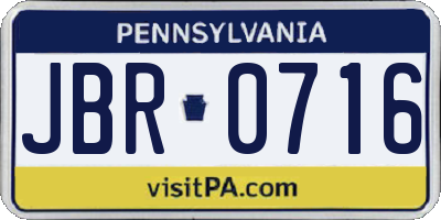 PA license plate JBR0716