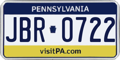 PA license plate JBR0722