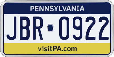 PA license plate JBR0922