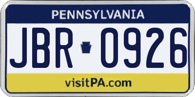 PA license plate JBR0926